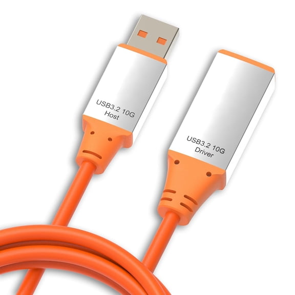 FGTHBF-5ft (1.5m) Active USB 3.2 Gen 2 Male to Female Extension Cable with Built-in Signal Amplifier 10Gbps, Orange Cable & White Aluminum Shell
