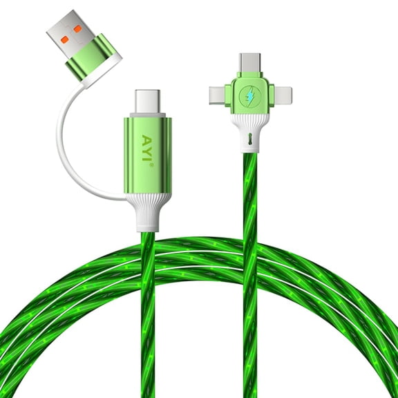 FGTHBF-6in1 Multi Ports Charger 6 Combinations USB A/Type C to USBC Micro PD Fast Charging Cord Lighted Up Current Flowing Compatible with Almost of Electrical Devices-6IN1 Cross Star Green