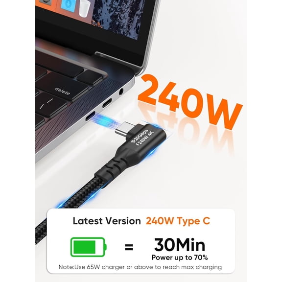 FGTHBF-6inch Short USB C 3.2 Gen 2x2 0.5ft Braided, Angle USBC to Monitor 8K@30Hz, Thunderbolt 4 Cable 20Gbps Data Cord,240W PD Charging,Cellphone,Laptop, Android Auto,Carplay,SSD,iPhone 15~17