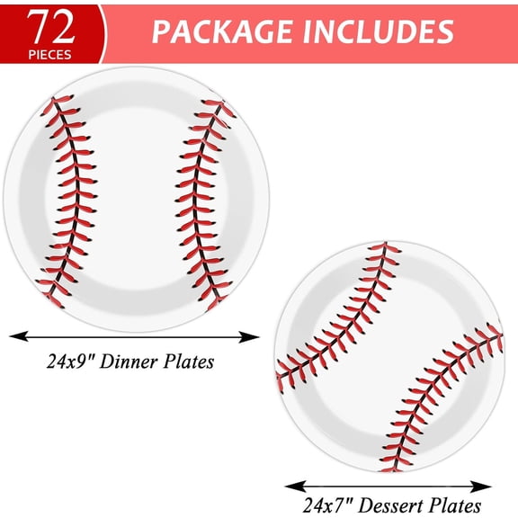 FGTHBF-72pcs Baseball Party Supplies Bundle Paper Plates Set Disposable Baseball Party Dinner Dessert Plate Birthday Tableware Decorations Favors for Boys and Girls, Including 36pcs 9" and 36pcs 7" P
