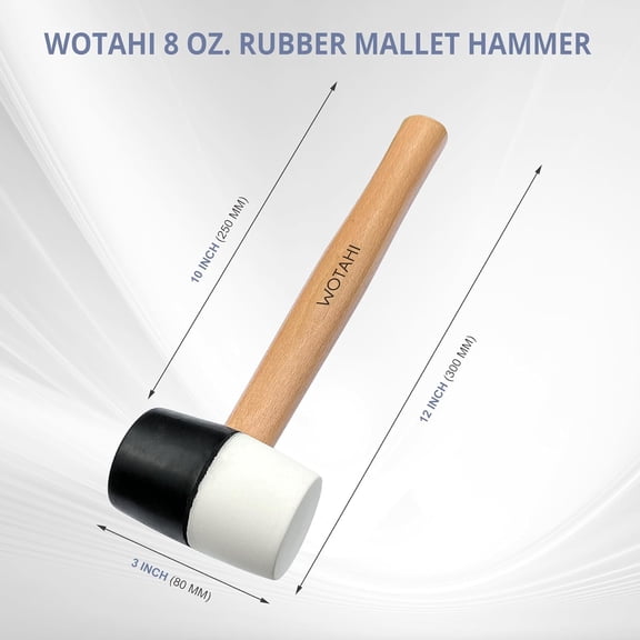 FGTHBF-8 Oz. Rubber Mallet Hammer with White and Black Double-Faced Soft Head, Hardwood Handle Small Hammer for Woodworking, Flooring, and Tile
