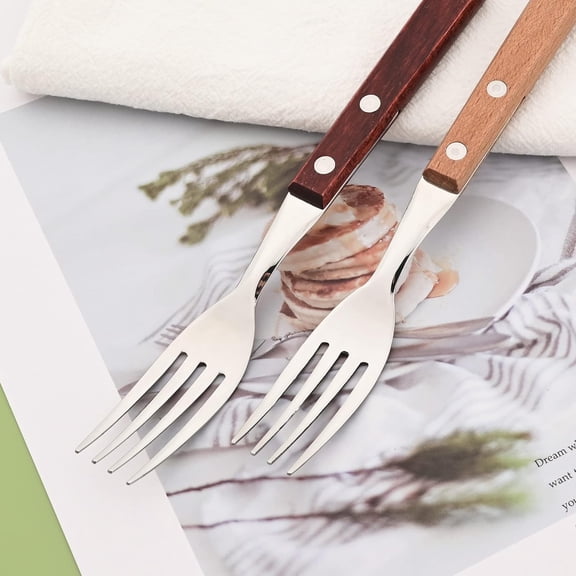 FGTHBF-8-Piece Dinner Forks Set, 304 Stainless Steel Forks with Natural Wood Handle, Reddishbrown Wood Handle Flatware, 7.9 Inches Salad Forks