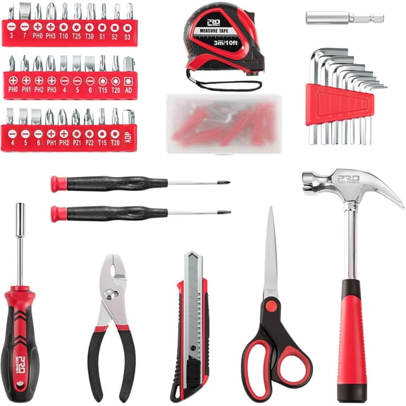 FGTHBF-93-Piece Tool Kit, Basic Household Repair Tool Set with Toolbox Storage Case, Small Starter Tool Box Kit for Homeowners and College Students (Red)