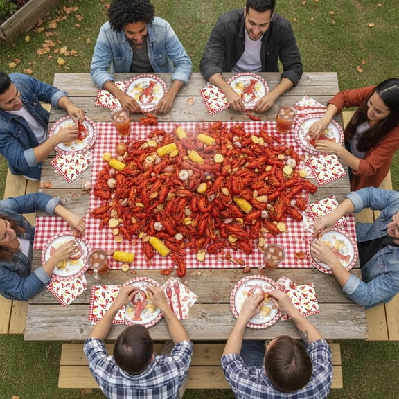 FGTHBF-96 Pcs Crawfish Boil Party Supplies, Red White Crawfish Plates and Napkins Tableware Set, BBQ Shrimp Lobster Crab Seafood Theme Party Decorations Serves 24