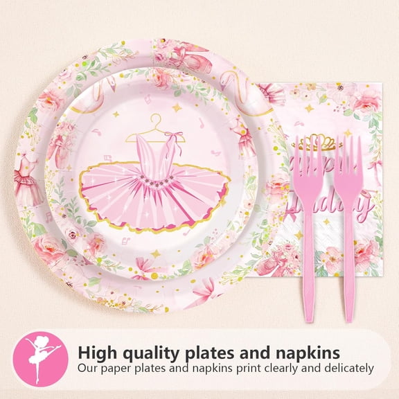 FGTHBF-96Pcs Ballerina 3rd Birthday Decorations Cute Ballet 3rd Birthday Plates and Napkins Tableware Sets Ballerina Theme Party Decorations Favors for Girls Ballet Dancing Dancer Party Supplies Serv