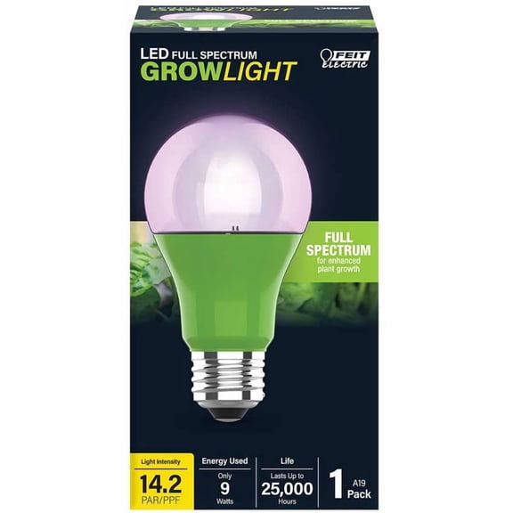 FGTHBF-A19/GROW/LEDG2/BX Full Spectrum Led 60W Equivalent A19 Non-Dimmable Hydro Grow Light Bulb, Green