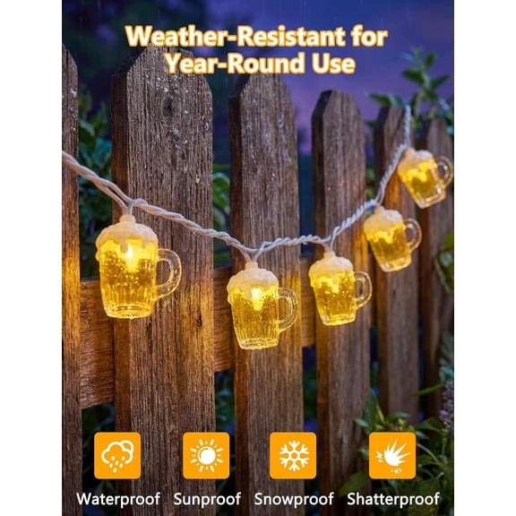 FGTHBF-Beer Mug Outdoor String Lights, Hawaiian Decor Lights, 8.5Ft LED Tropical Beach Camping String Lights Plug in with 10 3D Beer Cup Bulbs, Summer Decor for Tent Holiday Party Garden Cinco de May