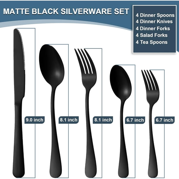 FGTHBF-Briout Matte Black Silverware Set, Stainless Steel Cutlery Set Service for 4, Black Flatware Utensil Set Include Fork Knife Spoon for Kitchen Home Restaurant, Premium Tableware
