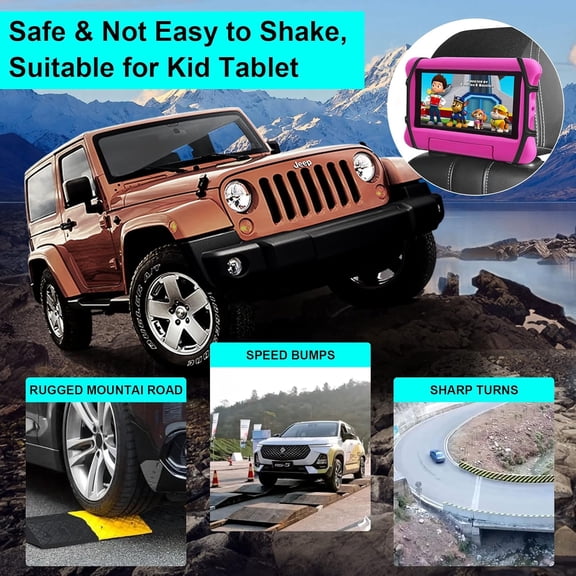 FGTHBF-Car Tablet Holder,Car Headrest Mount Holder for Car Back Seat with Silicone Holding Net and Anti-Slip Strap,Angle-Adjustable Fits All 7-12.9" Tablets