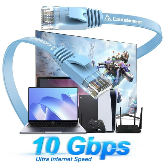 FGTHBF-Cat 6 Ethernet Cable 3ft (10 Pack) (at a Cat5e Price but Higher Bandwidth) Flat Internet Network Cables - Cat6 Ethernet Patch Cable Short - Blue Computer LAN Cable with Snagless RJ45 Connector