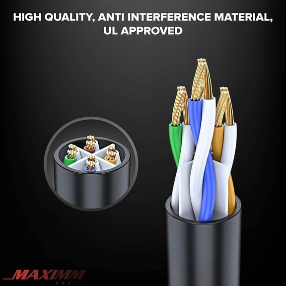 FGTHBF-Cat 6 Ethernet Cable 50 Ft, 100% Pure Copper, Cat6 Cable LAN Cable, Internet Cable, Patch Cable and Network Cable - UTP (Black) 50 Feet