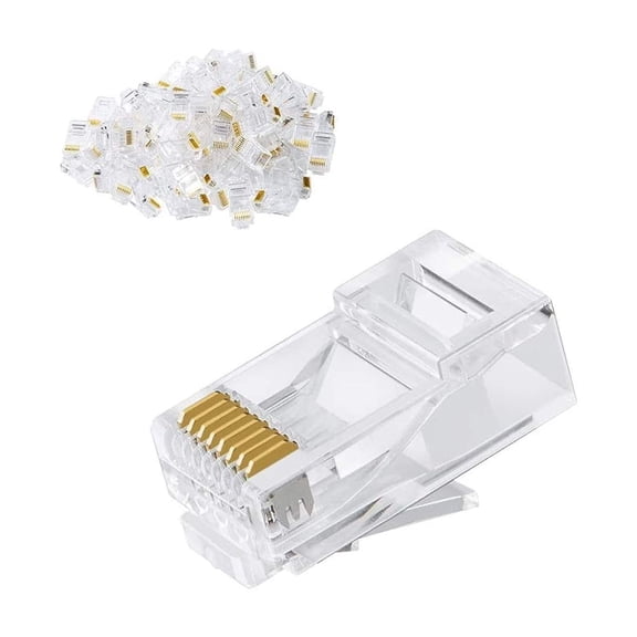 FGTHBF-Cat6 RJ45 Connectors, 100-PACK Cat6 RJ45 Ends, Ethernet Cable Crimp Connectors UTP Network Plug for Solid Wire and Standard Cable, Transparent
