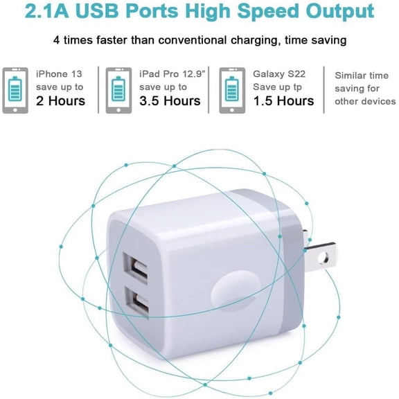 FGTHBF-Charger Block, USB Wall Charger, Double USB Fast Charging Cube Block charger Box, 2.1A Phone CHARGERr Power Adapter 3Pack for iPhone 17 16 15 14 13 12 11 Pro Max XS XR X 8 Samsung Galaxy S25 U