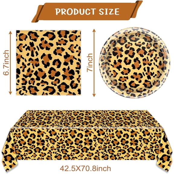 FGTHBF-Cheetah Birthday Decorations Tableware Set, Leopard Theme Party Supplies Serves 20 Guests (Gold)