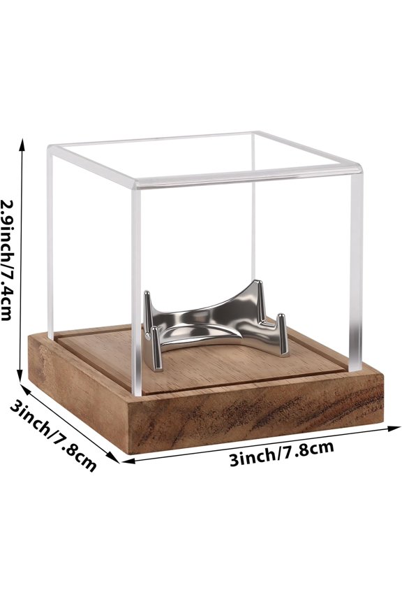 -Clear Acrylic Coin Display Case with Wood Base & Alloy Holder, Memorabilia Stand Cube Holder, Dust Protection Transparent Storage Box for Single Challenge Coin Souvenir Coin Collections