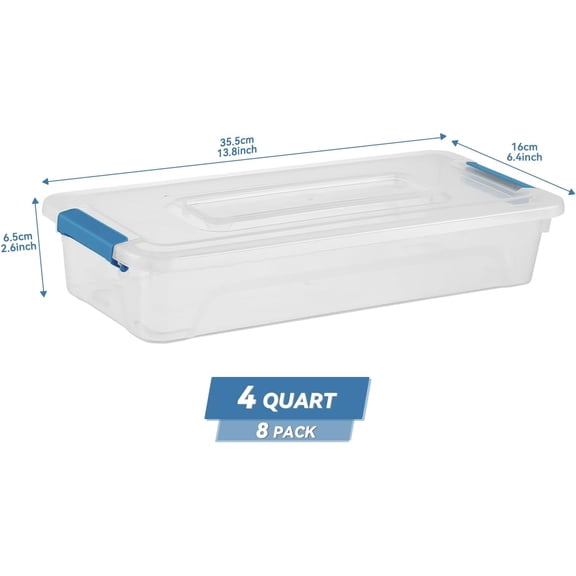 FGTHBF-Clear Plastic Storage Bins with Lids Stackable Storage Box for Crafts, Supplies (Small 8Pack Blue)