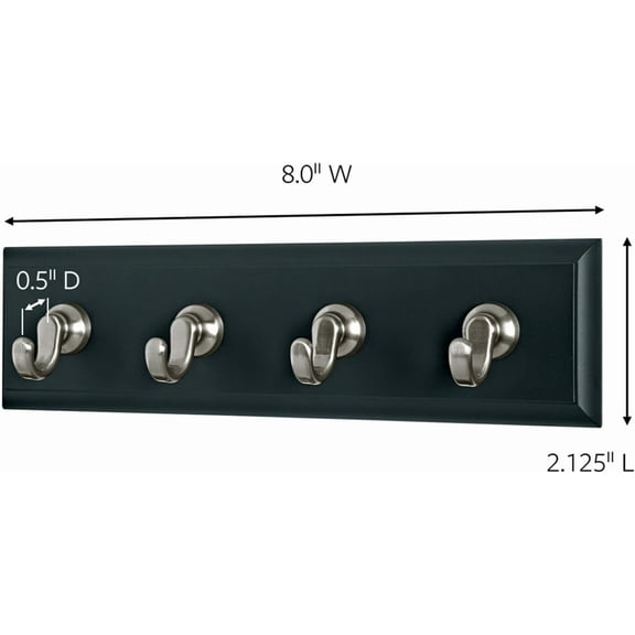 FGTHBF-Command Key Rail, Holds up to 2 lb, 8-inch Rail with 4 Key Hooks and 6 Command Strips, Slate, Removable Key Hooks for Entryway or Hallway, Hang Keys, Hats, Dog Leashes, and Accessories
