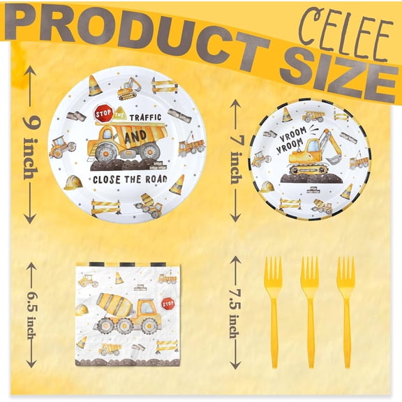 FGTHBF-Construction Birthday Party Decorations Set - Construction Party Decorations, Plates, Napkins, and Forks for 20 Guests - Construction Themed Disposable Tableware and Birthday Decorations