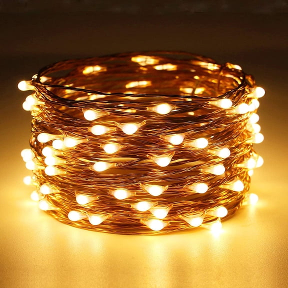 FGTHBF-Copper Wire Fairy Lights Plug in 33 Ft 100 LED String Lights with Spool, Warm White