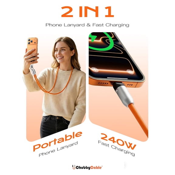 FGTHBF-Crossbody Strap for iPhone 17 Series 240W USB-C Phone Lanyard Charging Cable with Anti-Theft Lock, Wrist/Neck Strap Fast Charge & Data Transfer,Black,0.98FT