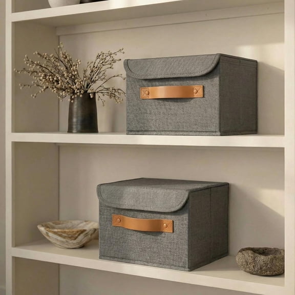 FGTHBF-Decorative Linen Storage Boxes with Lids - Spacious Set of 2 Organizer Bins for Your Home Decor - The Perfect Small Container to Safely Store Photos, Documents and Memory Box Keepsakes in Styl