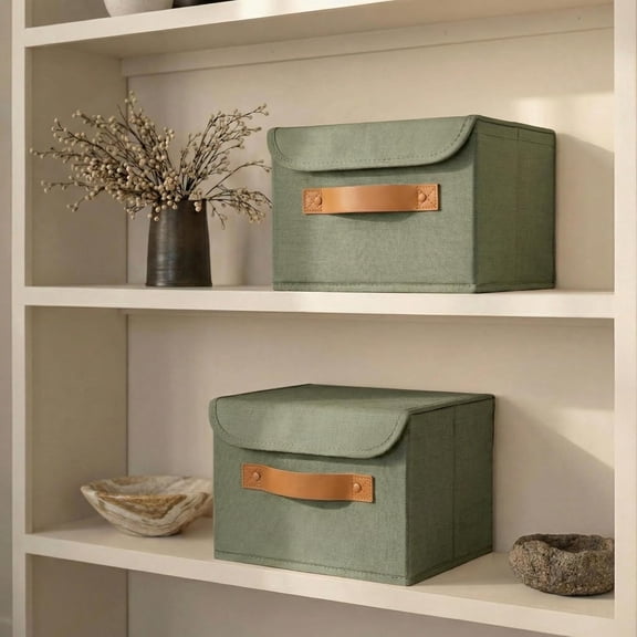 FGTHBF-Decorative Linen Storage Boxes with Lids - Spacious Set of 2 Organizer Bins for Your Home Decor - The Perfect Small Container to Safely Store Photos, Documents and Memory Box Keepsakes in Styl