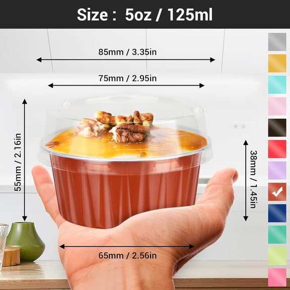 FGTHBF-Disposable Ramekins with Lids, 50pcs 5oz Aluminum Foil Baking Cups with Lids, Creme Brulee Ramekins Disposable, Muffin Cups for Baking, Mini Cheesecake Foil Pans Catering Party Favor