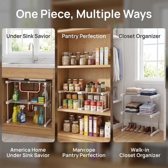 FGTHBF-Expandable Under Sink Organizer - 3D Adjustable Stackable Storage Shelves,Modular Cabinet Rack Around Pipes for Kitchen Bathroom