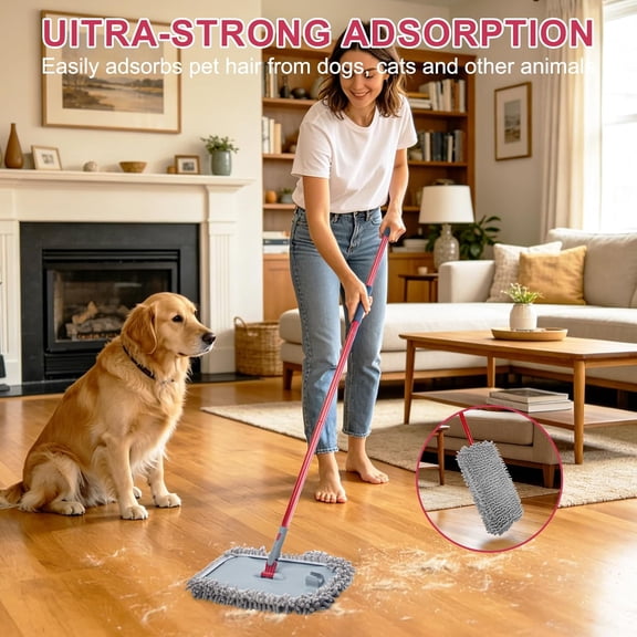 FGTHBF-Extra Large Microfiber Flat Mop for Floor Cleaning,16 Wide Dust Mop with 2 Reusable Pads,55" Long Handle Wet & Dry Sweeper Kit for Hardwood,Tile,Laminate,Vinyl Floor