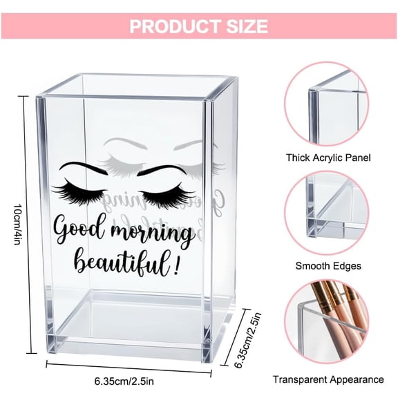 FGTHBF-Good Morning Beautiful Acrylic Makeup Brush Organizer Holder, Positive Affirmation Desk Acrylic Brushes Storage, Make Up Artist Gifts, Morning Affirmation Gifts for Women Wife Mom Makeup Lover