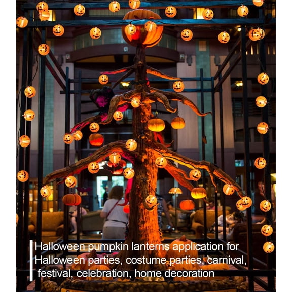FGTHBF-Halloween Lantern String Lights, Jack O Lanterns Pumpkin String Lights Plug in, 10 Orange Lights String 9.83FT Connectable Indoor/Outdoor Halloween Decorations