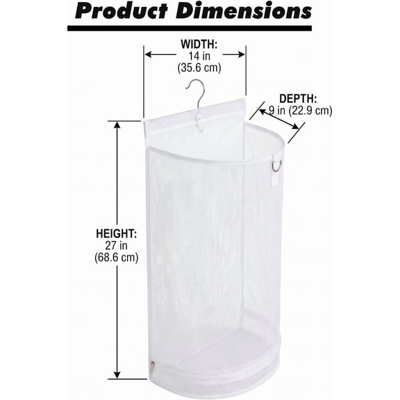 FGTHBF-Hanging Semi Round Storage Mesh Bag,Collapsible Laundry Hamper Basket with Durable Hanger (White)