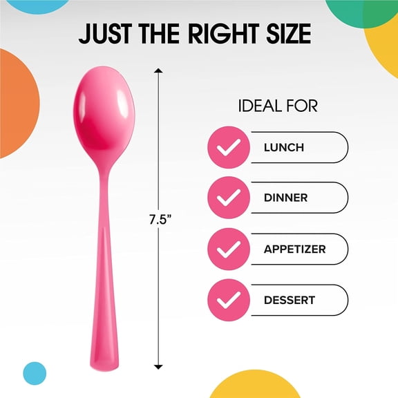 FGTHBF-Hot Pink Plastic Spoons 50 Pcs Hot Pink Spoons Disposable Utensils Heavy Duty Plastic Cutlery Set Disposable Cutlery Sets Flatware Sets Silverware Set For Party Supplies & Party Tableware