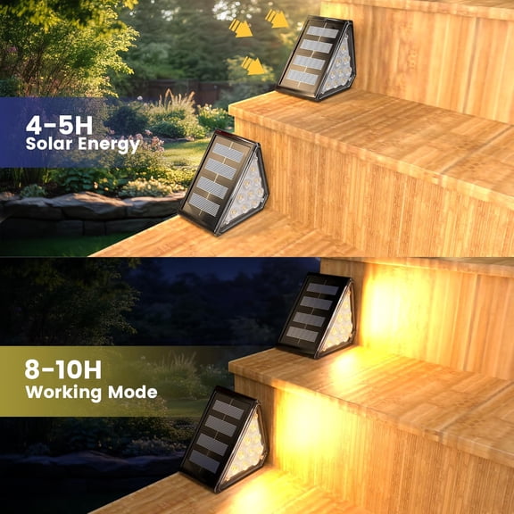 FGTHBF-LED Solar Step Lights Outdoor, IP67 Waterproof, Auto On/Off, Solar Decoration Lights Perfect Fit for Stair Corners - Decor & Safety Lighting for Deck, Yard, Patio, Porch (8 Pack)