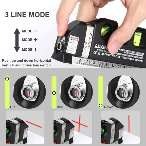 FGTHBF-Laser Level Line Tool, Multipurpose Laser Level Kit Standard Cross Line Laser leveler Beam Tool with Metric Rulers 8ft/2.5M for Picture Hanging cabinets Tile Walls by .