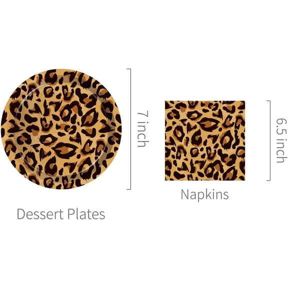 FGTHBF-Leopard Plates and Napkins Serves 24 Gusets 64 Pcs Leopard Party Supplies Disposable Tableware Set Paper Dinner Dessert Cake Plates Napkins for Leopard Themed Birthday Parties Decoration