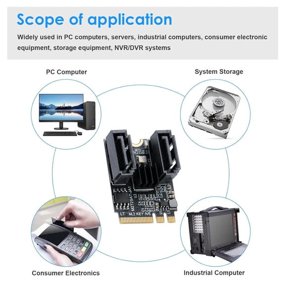 FGTHBF-M.2(A+E Key) to 2 Ports SATA3.0 6G Multiplier Free Driver with 2X SATA Cables for Motherboard SATA Hard Drive Port Extension Cards