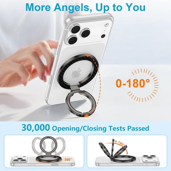 FGTHBF-MagSafe Phone Ring Holder, 360 Rotation Magnetic Phone Grip Kickstand with Double-Sided Magnet Mag Safe Finger Ring Stand for Samsung S26 S25 FE S24 Ultra iPhone 17/16/15/14 Pro Max Google Pi