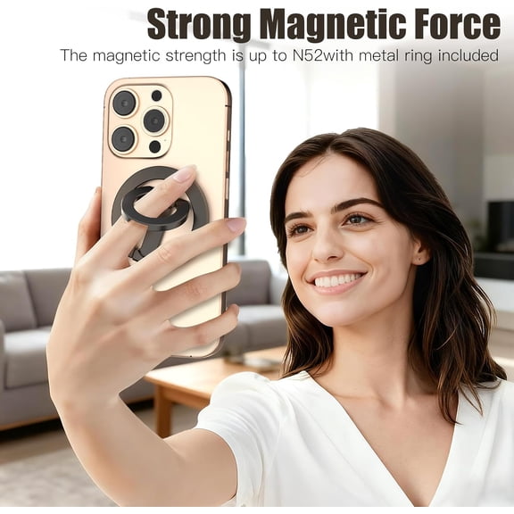FGTHBF-Magnetic Phone Ring for MagSafe Grip [Dual-Sided Magnetic] [Super Magnet] [Magnet Phone Stand Grip Compatible with Car Mounts] Mag Safe Accessory for iPhone 17/16/15/14/13 Pro Max Plus, Grey