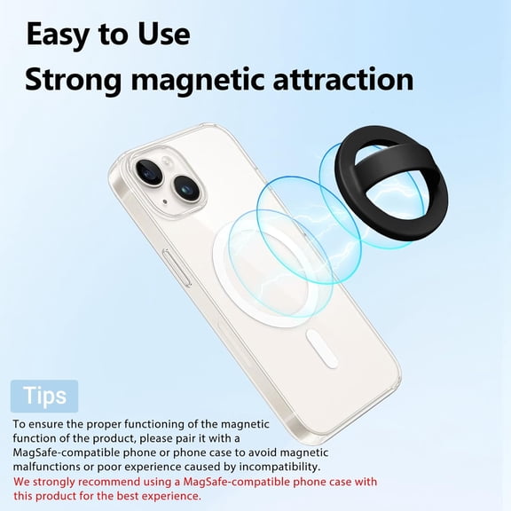 FGTHBF-Magnetic Silicone Ring Grip Phone Holder, Rotating Finger Loop Ring Grip Holder, Soft and Portable, Strong Magnetic Attraction, Compatible with Magsafe Phone Case (Light Cyan)