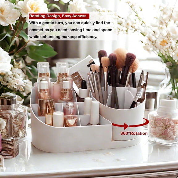 FGTHBF-Makeup Organizer Countertop with Rotating Brush Holder for Vanity, Bathroom, Dresser Cosmetic Makeup Storage Organizer Multifunctional