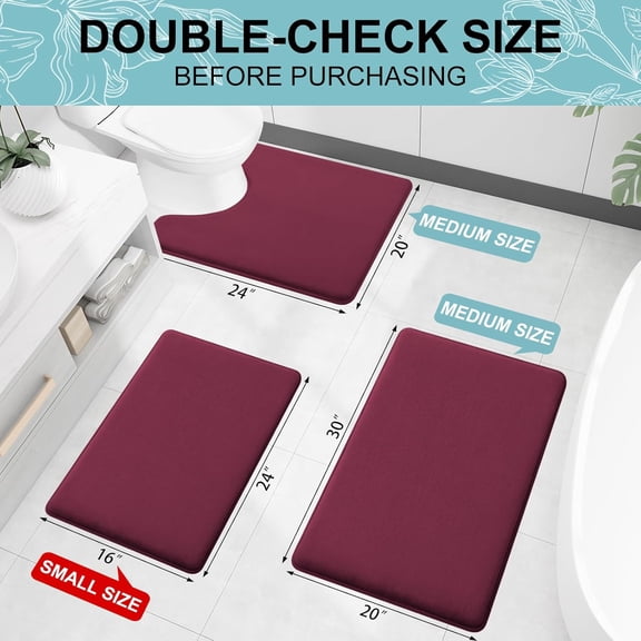 FGTHBF-Memory Foam Toilet Rugs U-Shaped 24x20, Extra Soft Absorbent Non-Slip Contour Bathroom Rugs, Machine Washable Bath Mats for Toilet, Burgundy