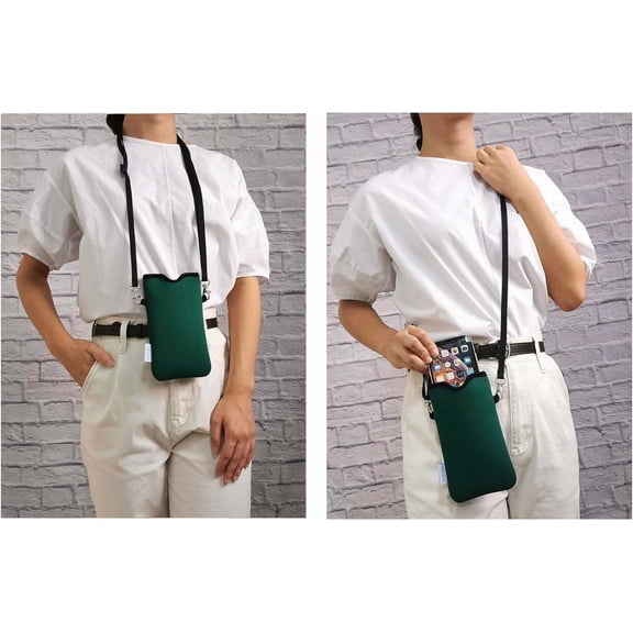 FGTHBF-Men Women Neoprene Phone Sleeve Pouch Case Bag w/Crossbody Strap/Neck Lanyard for iPhone 17/16/15 Pro Max, Air, 16e, 16/15 Plus; Samsung S26, S25, A57, A56 (Dark Green)