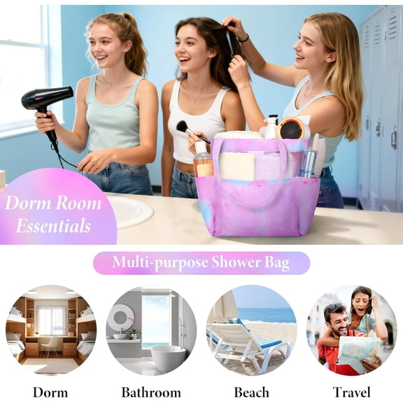 FGTHBF-Mesh Shower Caddy Portable, Quick Dry Hanging Shower Tote Bag for College Dorm Room Essentials, Large Capacity Caddy Dorm for Bathroom Gym Swimming