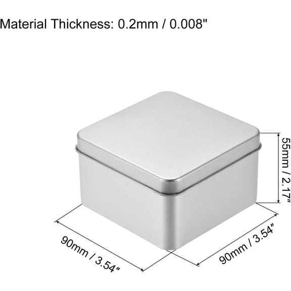 FGTHBF-Metal Tin Box, 3.54" x 3.54" x 2.17" Rectangular Empty Tinplate Containers with Lids, Silver Tone, for Home Organizer, Candles, Gifts, Car Keys, Crafts Storage