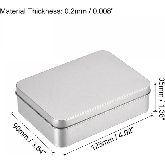 FGTHBF-Metal Tin Box, 4.92" x 3.54" x 1.38" Rectangular Empty Tinplate Containers with Lids, Silver Tone, for Home Organizer, Candles, Gifts, Car Keys, Crafts Storage