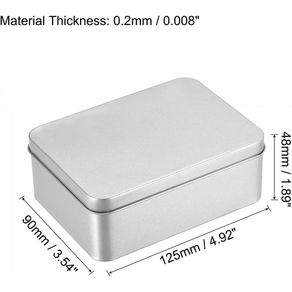 FGTHBF-Metal Tin Box, 4.92" x 3.54" x 1.89" Rectangular Empty Tinplate Containers with Lids, Silver Tone, for Home Organizer, Candles, Gifts, Car Keys, Crafts Storage