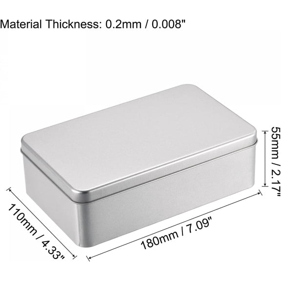FGTHBF-Metal Tin Box, 7.09" x 4.33" x 2.17" Rectangular Empty Tinplate Containers with Lids, Silver Tone, for Home Organizer, Candles, Gifts, Car Keys, Crafts Storage