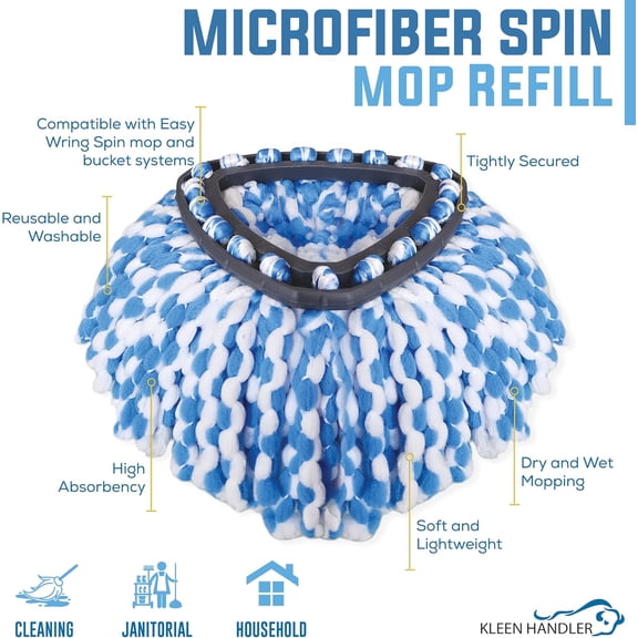 FGTHBF-Microfiber Spin Mop Replacement Head Refills Compatible with O-Cedar EasyWring 1 Tank System, Blue, L (3-Pack)