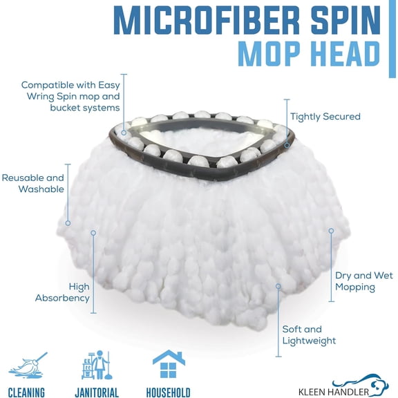 FGTHBF-Microfiber Spin Mop Replacement Head Refills Compatible with O-Cedar EasyWring 1 Tank System, White, L (3-Pack)